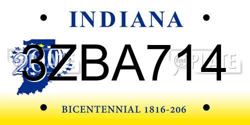 3ZBA714 Indiana License Plate