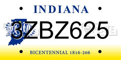 3ZBZ625 Indiana License Plate
