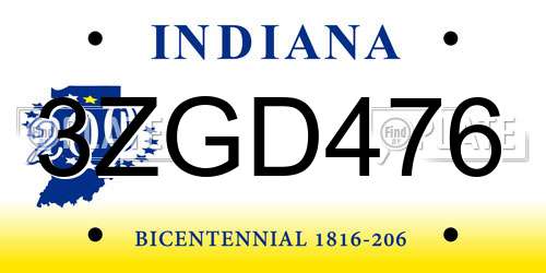 3ZGD476 Indiana License Plate