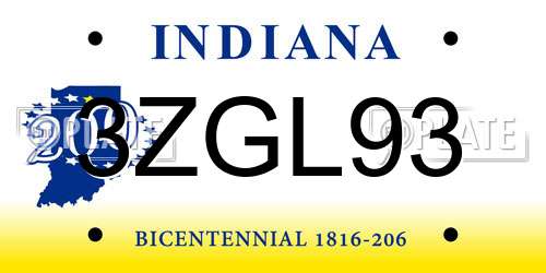 3ZGL93 Indiana License Plate