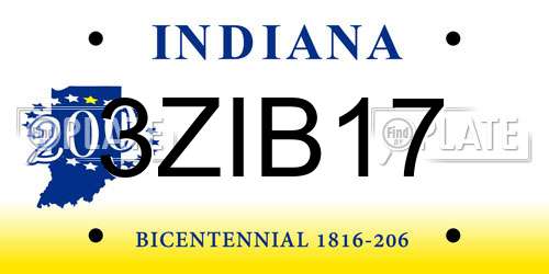 3ZIB17 Indiana License Plate