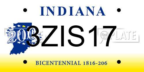 3ZIS17 Indiana License Plate