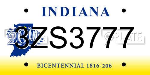 3ZS3777 Indiana License Plate