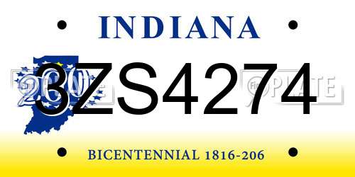 3ZS4274 Indiana License Plate