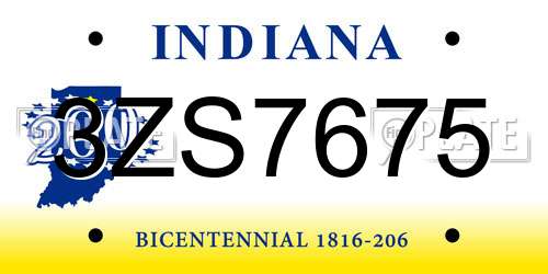 3ZS7675 Indiana License Plate