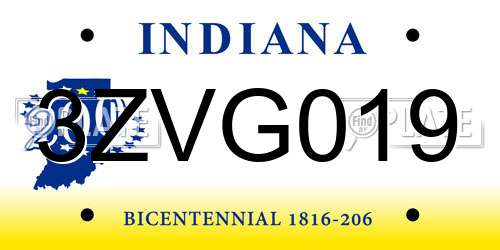 3ZVG019 Indiana License Plate