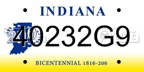 40232G9 Indiana License Plate