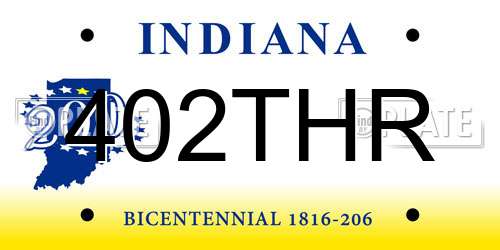 402THR Indiana License Plate