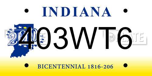 403WT6 Indiana License Plate