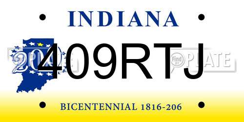409RTJ Indiana License Plate