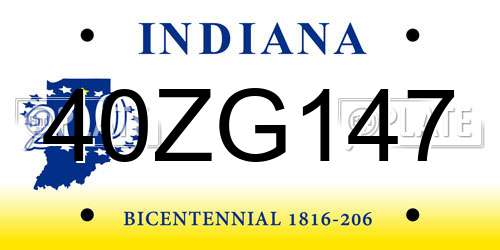 40ZG147 Indiana License Plate