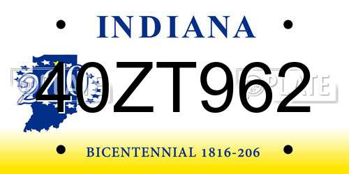 40ZT962 Indiana License Plate