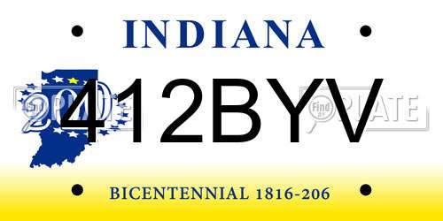 412BYV Indiana License Plate
