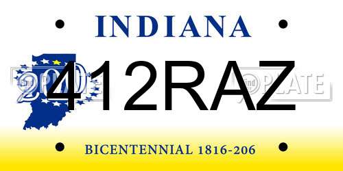 412RAZ Indiana License Plate