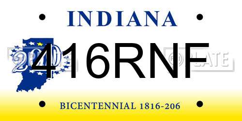 416RNF Indiana License Plate