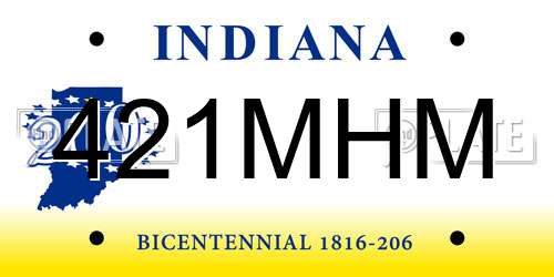 421MHM Indiana License Plate