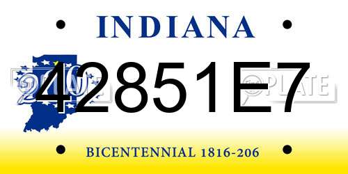 42851E7 Indiana License Plate