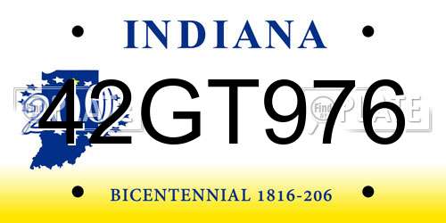 42GT976 Indiana License Plate
