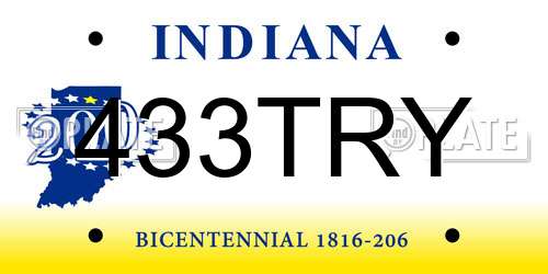 433TRY Indiana License Plate