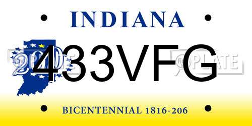 433VFG Indiana License Plate