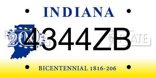 4344ZB Indiana License Plate