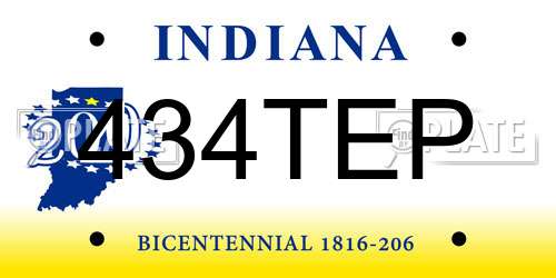 434TEP Indiana License Plate