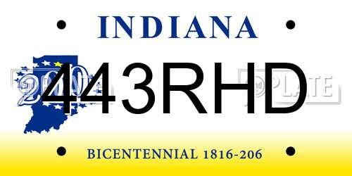 443RHD Indiana License Plate