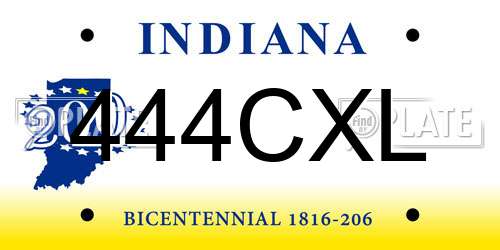 444CXL Indiana License Plate