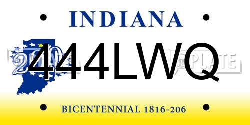 444LWQ Indiana License Plate