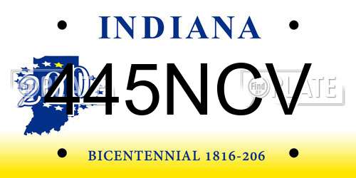445NCV Indiana License Plate