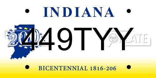 449TYY Indiana License Plate