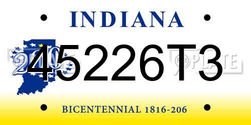 45226T3 Indiana License Plate