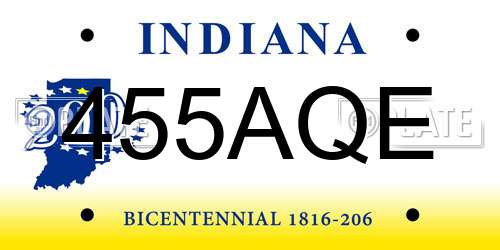 455AQE Indiana License Plate