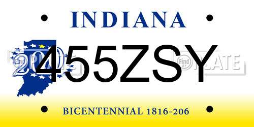 455ZSY Indiana License Plate