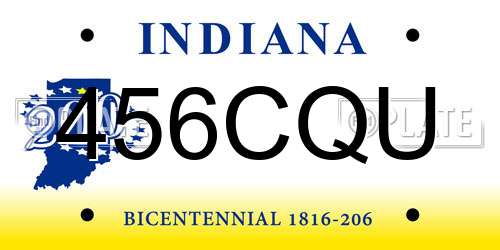 456CQU Indiana License Plate