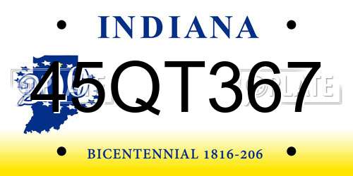 45QT367 Indiana License Plate