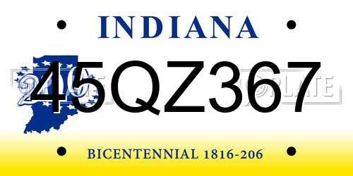 45QZ367 Indiana License Plate