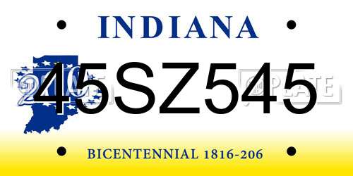 45SZ545 Indiana License Plate