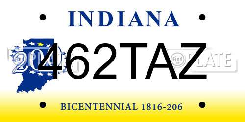 462TAZ Indiana License Plate