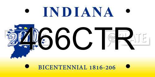 466CTR Indiana License Plate