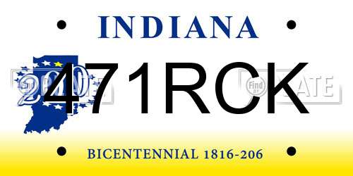 471RCK Indiana License Plate