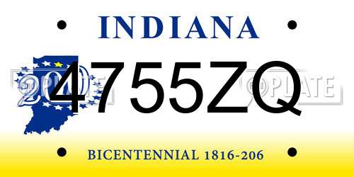 4755ZQ Indiana License Plate
