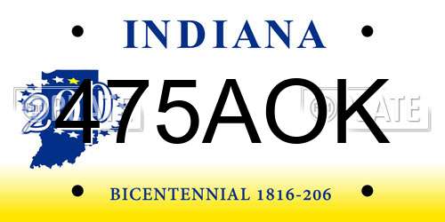 475AOK Indiana License Plate