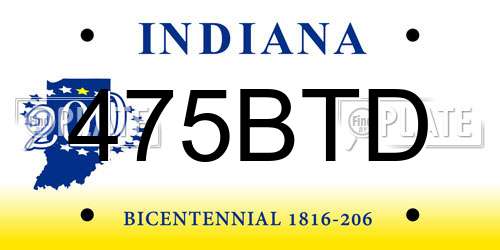 475BTD Indiana License Plate
