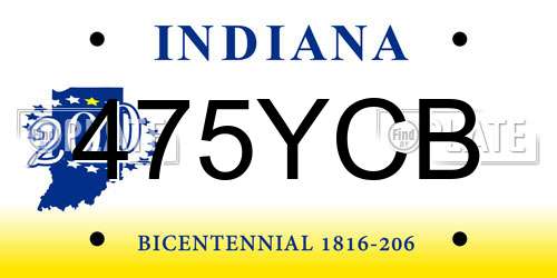 475YCB Indiana License Plate