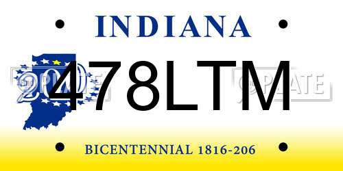 478LTM Indiana License Plate