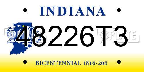 48226T3 Indiana License Plate