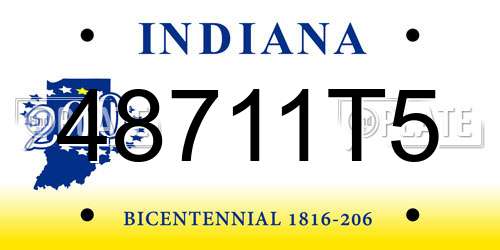 48711T5 Indiana License Plate