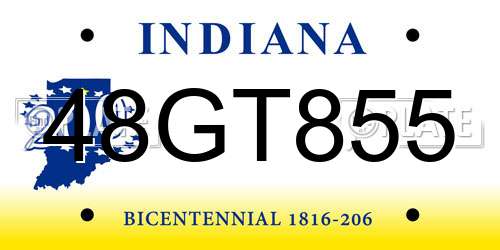 48GT855 Indiana License Plate