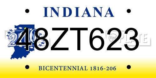 48ZT623 Indiana License Plate